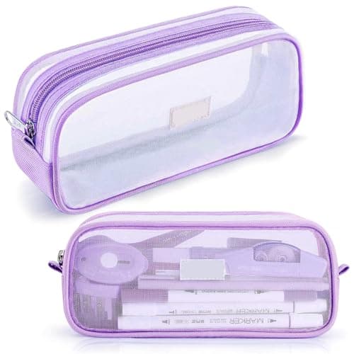FunBlast Pen Pencil Case, Transparent Pencil Pouch with Zipper Closure Portable Clear Makeup Pouch, Large Capacity Pencil Bag, Stationery Bag for Students Girls Adults Office (Purple)
