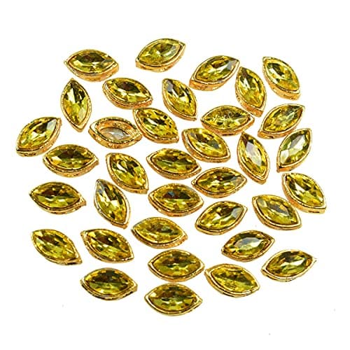 Embroiderymaterial Flat Back Bright Gold Kundan Rhinestones in Raised Setting in Marquise Eye Shape for Jewelry Making & Embellishment-7 * 12MM-50 Pieces