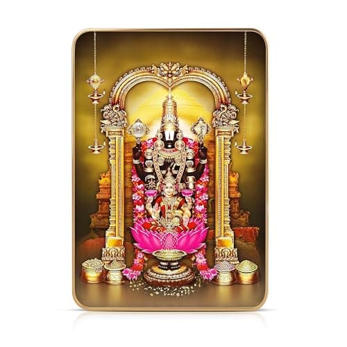 Regalo Casila Venkatachalapathy Frame 11x17 Inches Large Crystal Glossy UV Printed Lord Balaji with Lakshmi Devi Seated on Lotus for Home Temple Mandir Wall Decor Gift Waterproof MDF Spiritual Frame