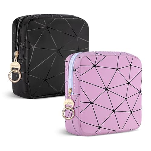 Playexen 2 PCS Mini Makeup Bag for Purse, 4.5" Small Cosmetic Bag Set for Women Girls, Small Travel Makeup Pouch for Purse (Black+Pink)