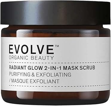 Evolve Organic Beauty Natural Radiant Glow 2in1 Mask Scrub with raw cacao and Sweet Almond oil Certified Natural Vegan Clean Crueltyfree Beauty 2 oz 60 mL For Normal to dry skin