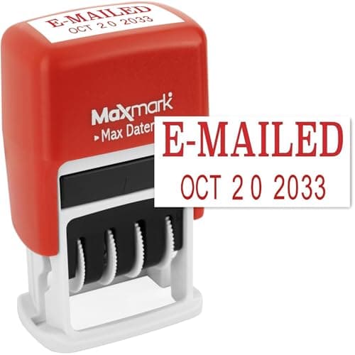 MaxMark Self-Inking Rubber Date Office Stamp with E-MAILED Phrase & Date - RED Ink (Max Dater II), 12-Year Band