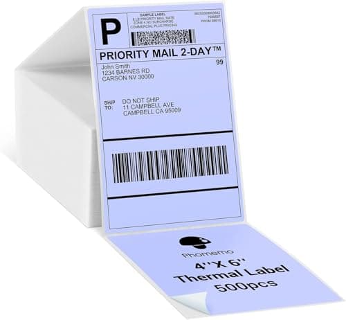 Phomemo Purple Shipping Labels 4X6 Thermal Thermal Labels FanFold Label for Shipping Label Address Product Logo Barcode Thermal Paper 500pcs