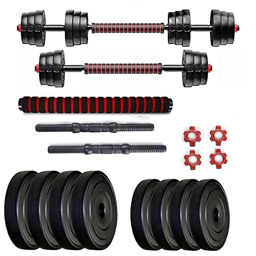 Protoner PVC 3 in 1 convertible DM 4-40 Kg Dumbbells Set and Fitness Kit for Men and Women Whole Body Workout (4 Kg (1 Kg x 4), 3 in 1 convertible), Black And Red