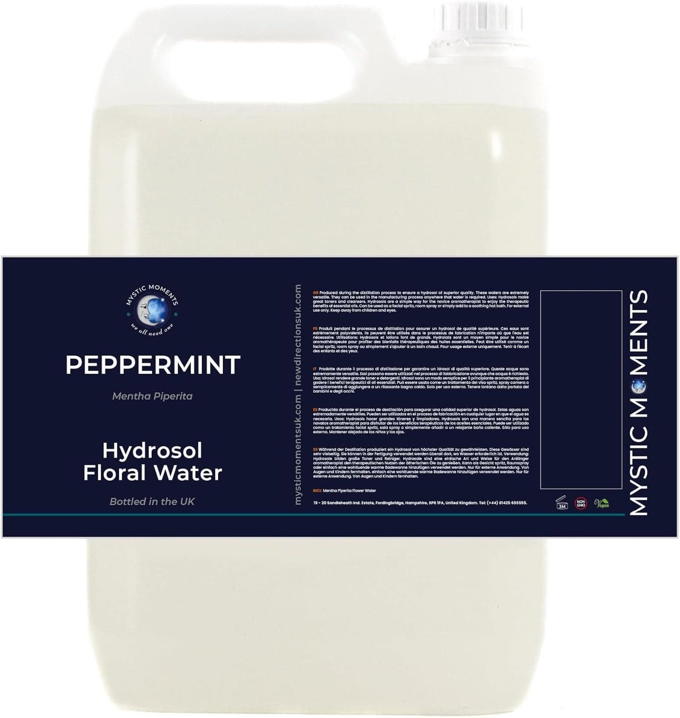 Mystic Moments Peppermint Natural Hydrosol Floral Water 5 litres Perfect for Skin Face Body Homemade Beauty Products Vegan GMO Free
