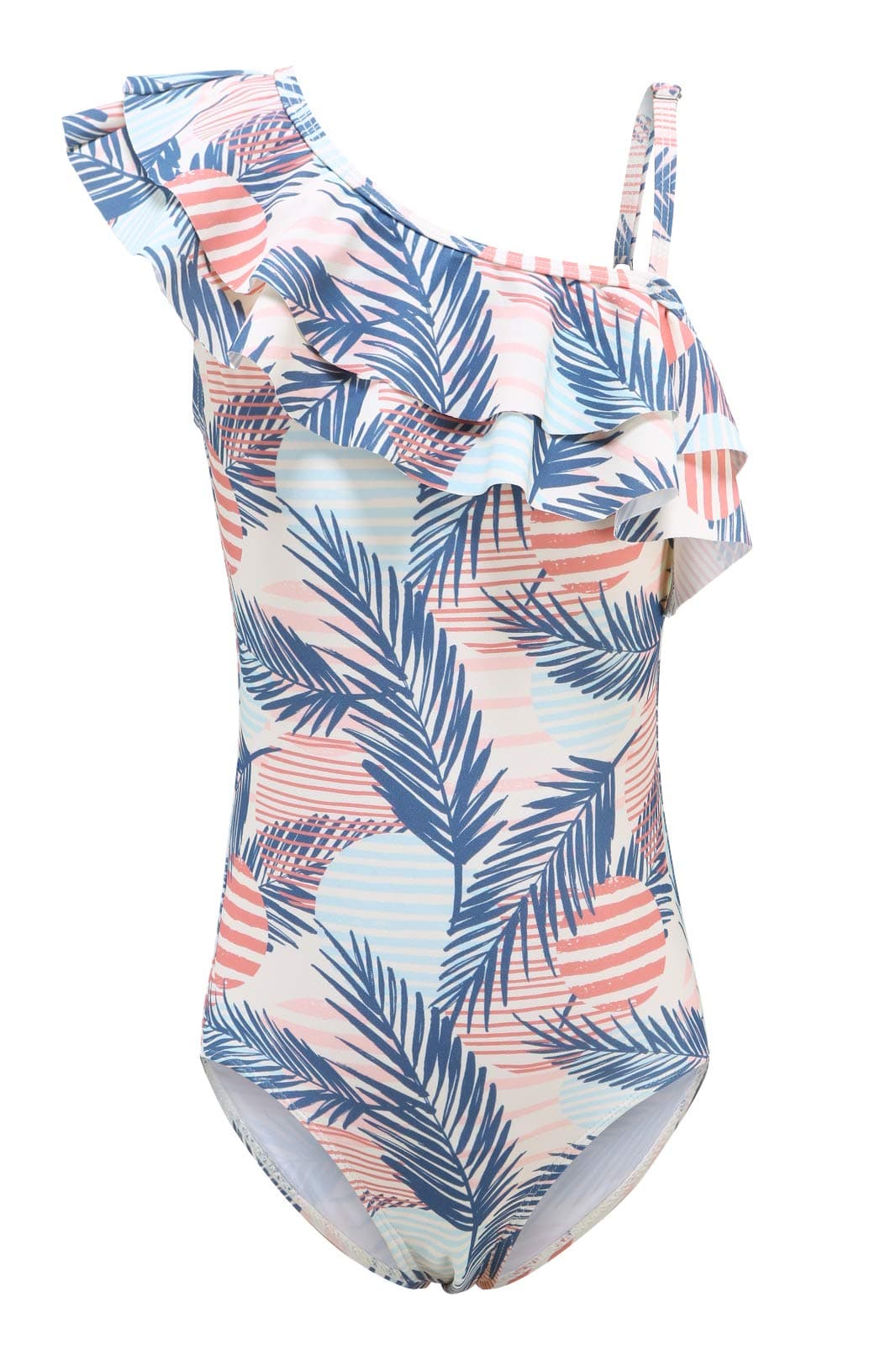 Big Girls One Piece Swimsuits One Shoulder Ruffle Swimwear Floral Bathing Suit Size 12/10-12