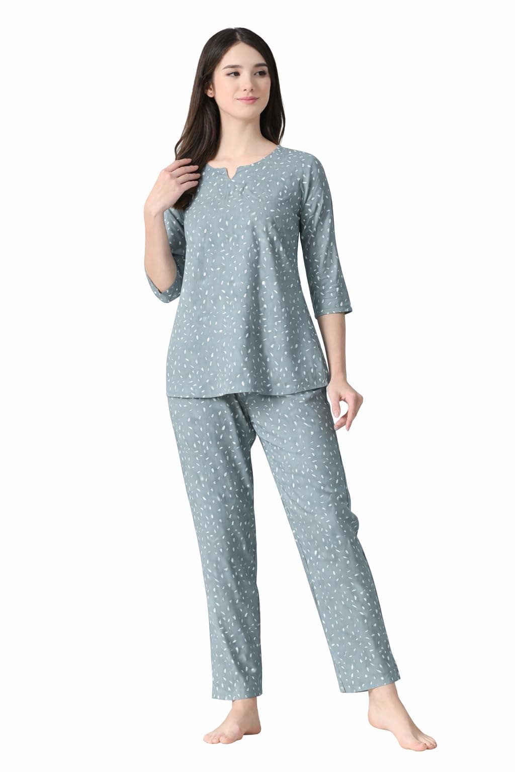 Ichaa Women's Printed Rayon Night Wear Top and Bottom Night Suit Set