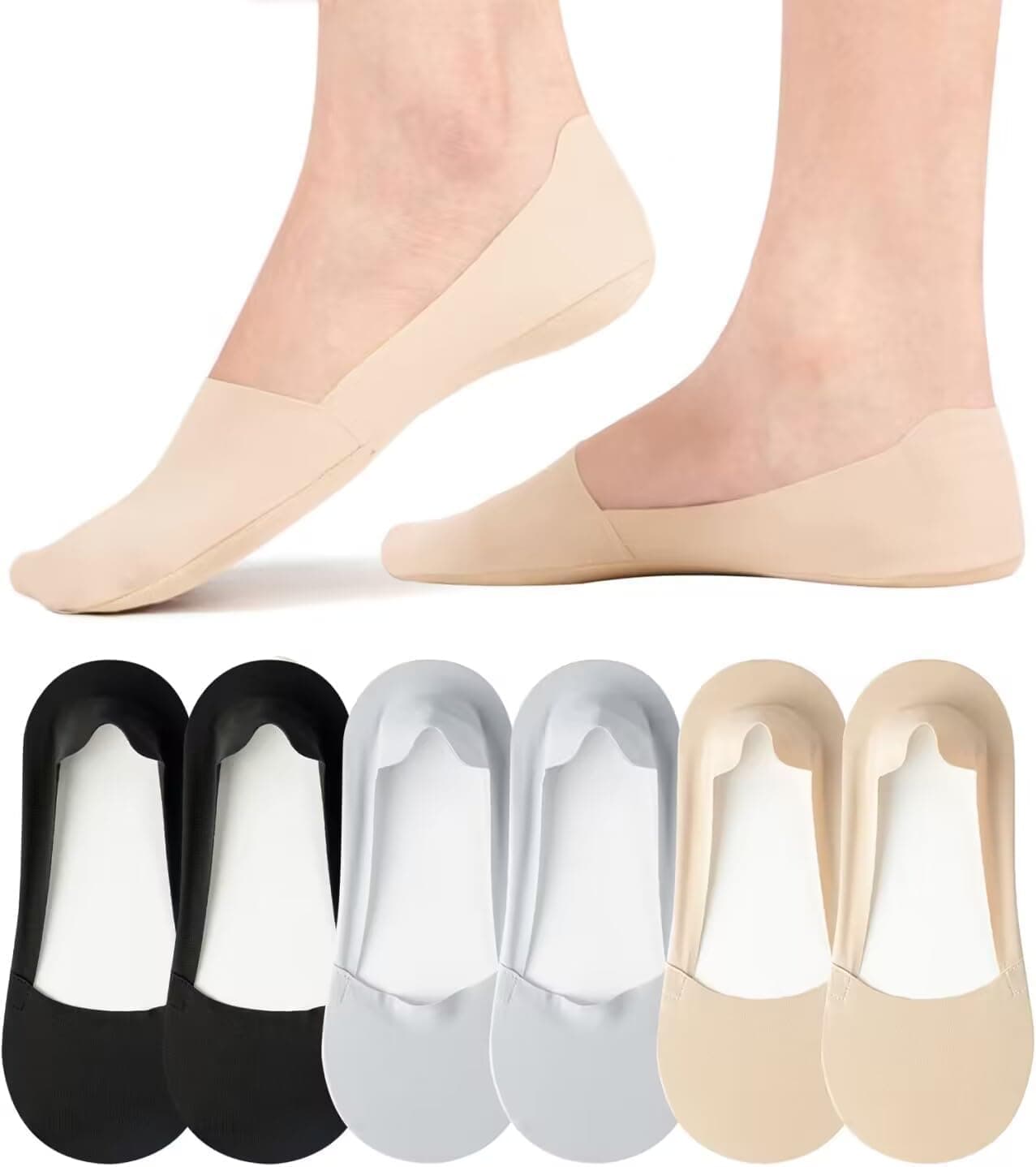 3 Pairs Women No Show Socks, Non Slip Low Cut Invisible Liner Footies Thin Socks For Flats Loafers Lightweight