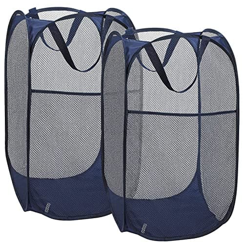 2 Laundry Baskets, pop-up Laundry Baskets, Foldable mesh Laundry Baskets (Each with 2 Reinforced Handles, Blue