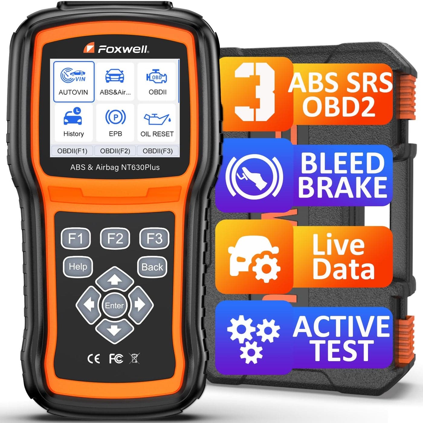FOXWELL NT630 Plus OBD2 Scanner with ABS and SRS 2025 ABS Auto Bleed Scan Tool Brake SRS Scanner Live Data Car Code Reader Diagnostic Tool Bidirectional Scanner with SAS Oil Light