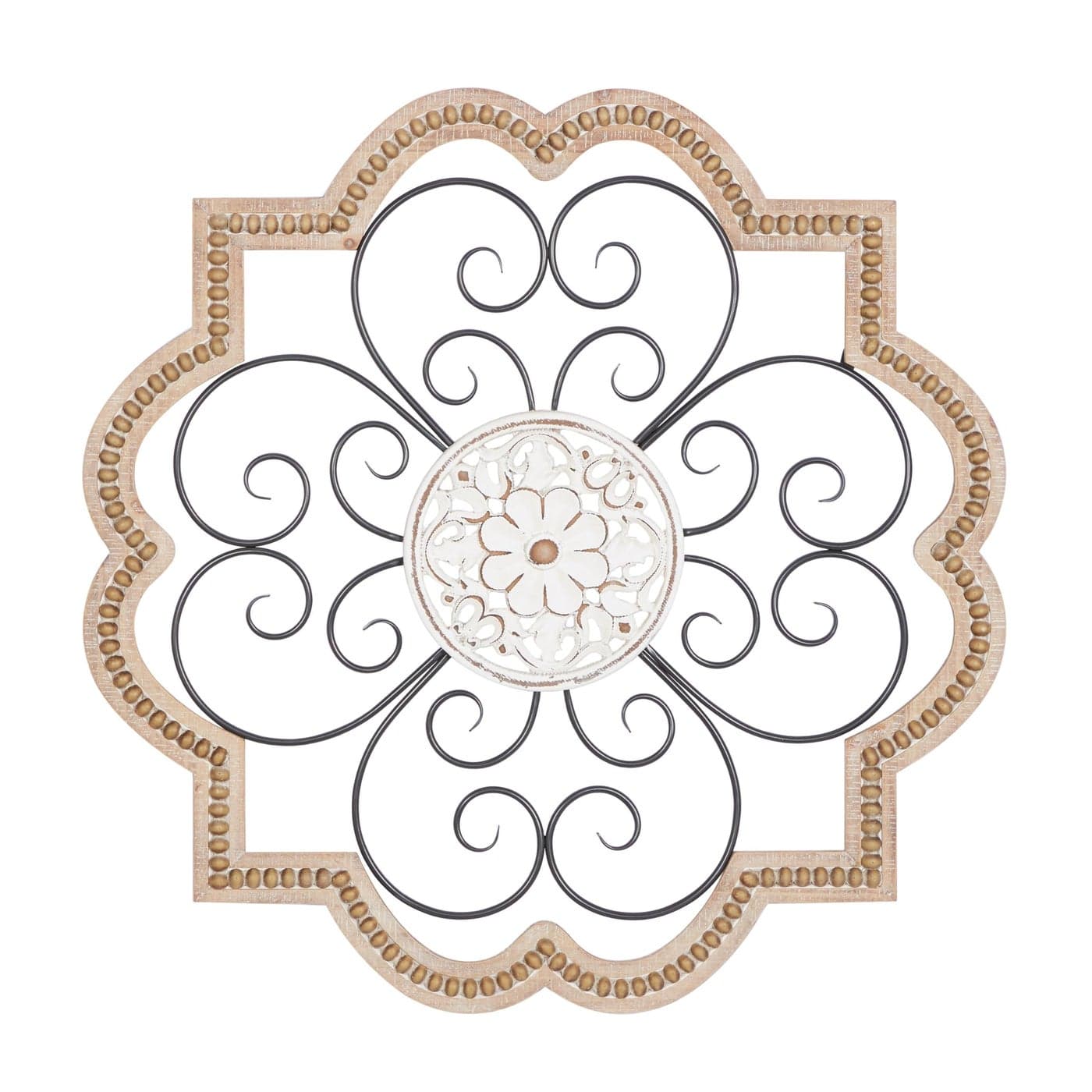 Deco 79 Wooden Scroll Home Wall Decor Carved Beading Wall Sculpture with Metal Accents Wall Art 27 x 1 x 27 Brown