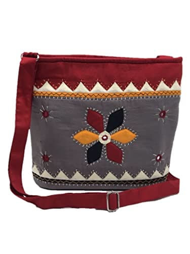 srishopify handicrafts Handmade Cotton Sling Bag For Women Girls Side Cross Body Bags Ladies Birthday Gift Sister Mother Mom Wife Marriage Travel Office eid Gifts female Friend Medium Size Grey Silver