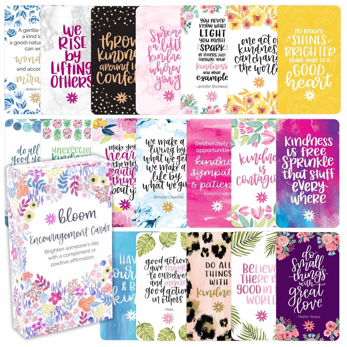 bloom daily planners Encouragement Card Deck - Cute Inspirational Quote Notecards - Set of Thirty 2" x 3.5" - Assorted Designs