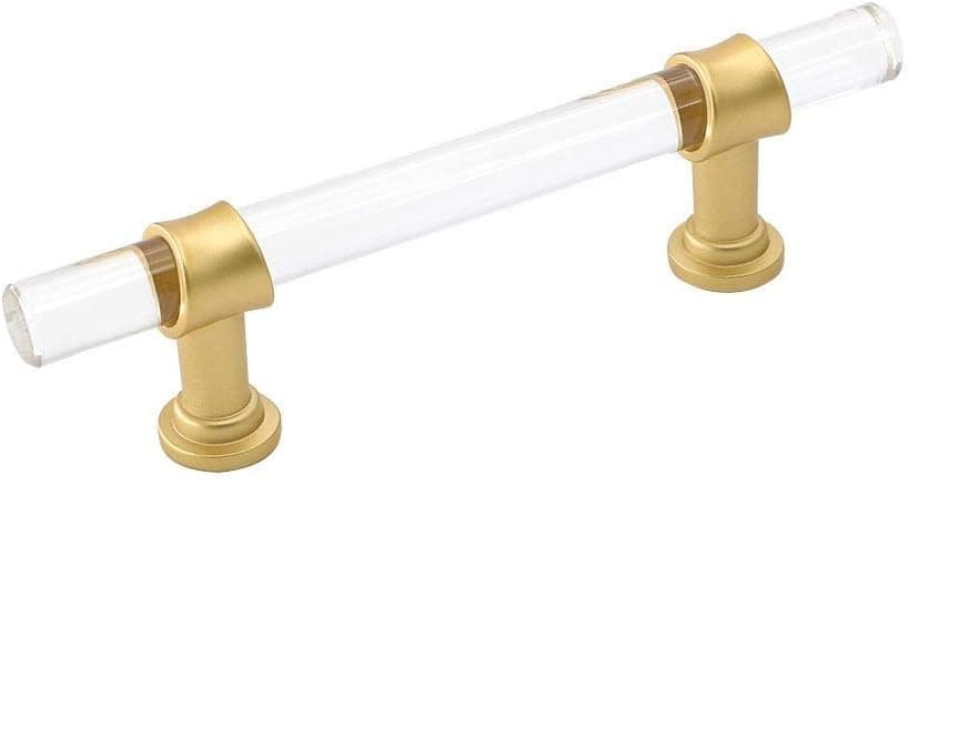 goldenwarm 5 Pack 3 Inch Acrylic Drawer Pulls Gold Cabinet Handles Acrylic Cabinet Pulls Clear Glass Hardware for Dresser Drawer