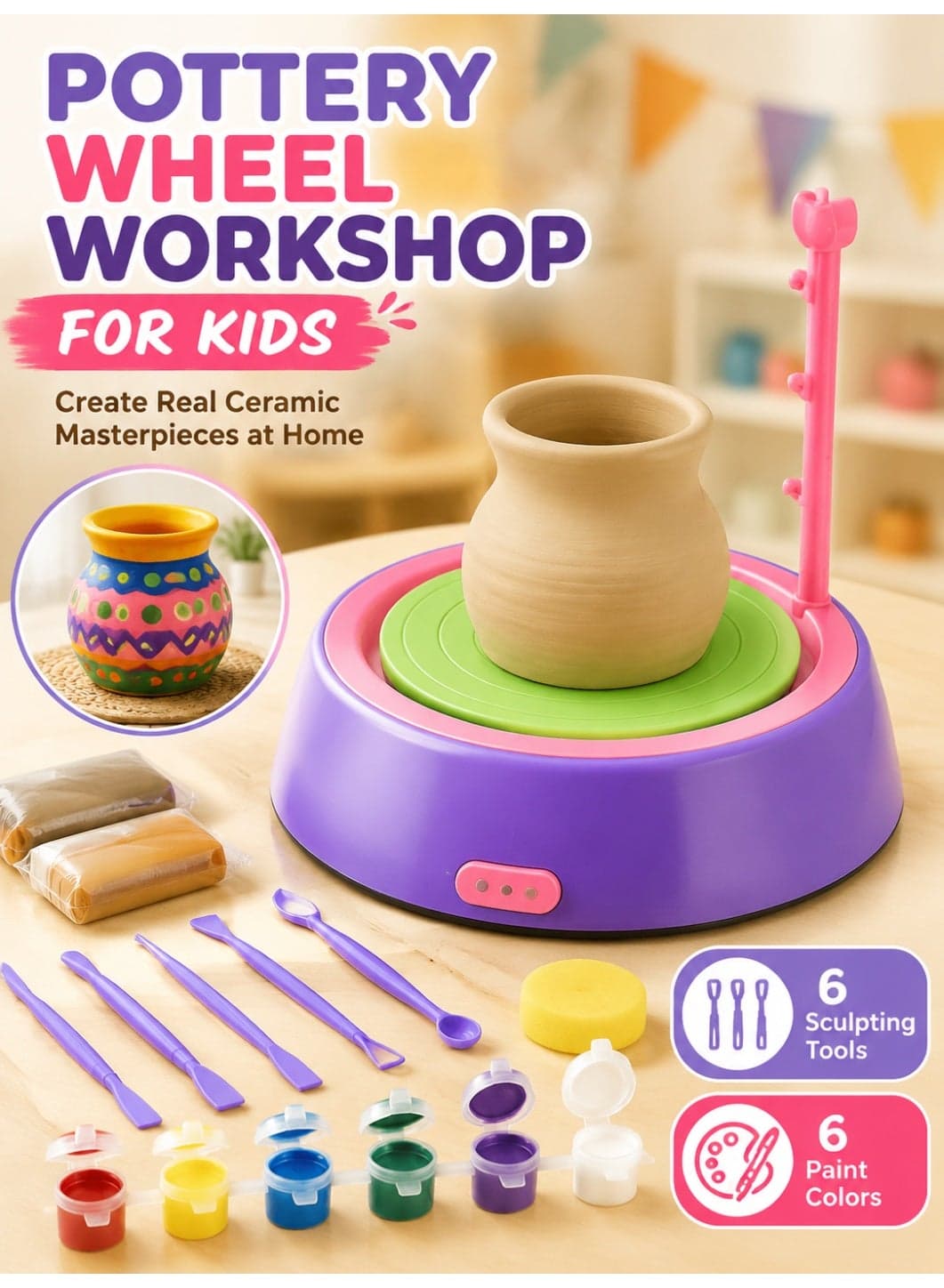 joudiplay Children’s pottery machines, children’s DIY electric pottery wheels, electric toy pottery wheels, pottery workshop tools, parent-child toys, educational DIY toys, modelling toys/Toys and Games/Crafts/Art Supplies/Children’s Clay/Freeze-and-Play Clay/Indoor Toys, craft toys for boys and gir