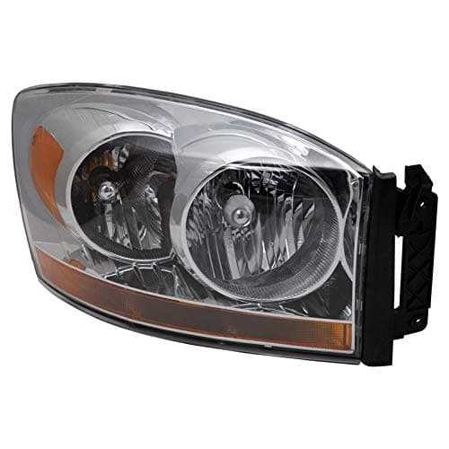 TRQ Passenger Side Headlight Assembly Chrome Bezel Compatible with 2006-2008 Dodge Ram 1500 2006-2009 Ram 2500 Ram 3500 With Armbar CH2519114