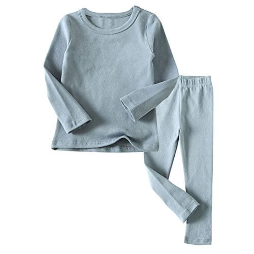 JWWN Toddler Boys Girls Thermal Underwear Long Sleeve T-shirt Leggings 2Pcs Kids Winter Base Layer Set, (Blue,24Months)