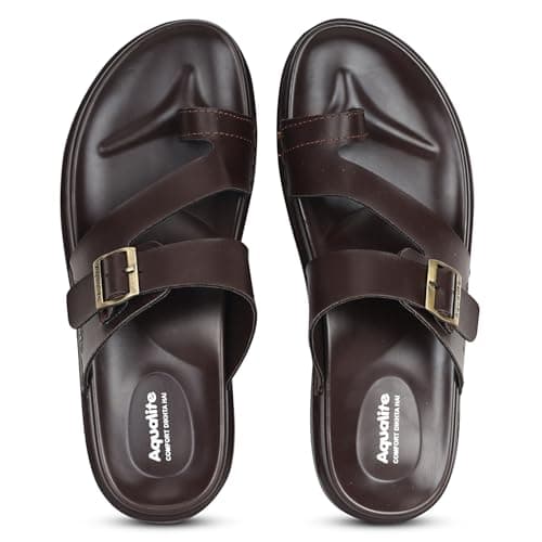Aqualite Slippers for Men, Lightweight Slipper for Man made with Synthetic Leather Material, PU Sole & Flat Comfort Stylish Sandals for Man, Slides for Men, Idol for Travel, Outing Black Brown Size-10