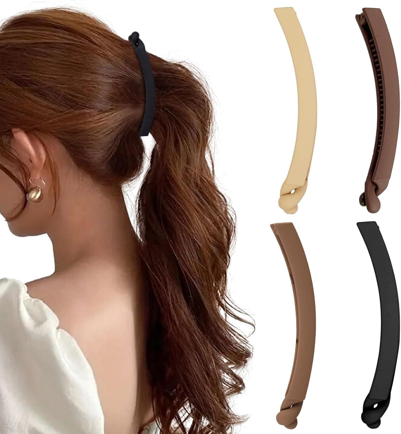 HZYH 4PCS Banana Clips For Women Girls Matte Banana Hair Clips For Thick Thin Hair Non Slip Bananas Clips Hair, Strong Hold Ponytail Hair Accessories,Cute Solid Color Claw Clip