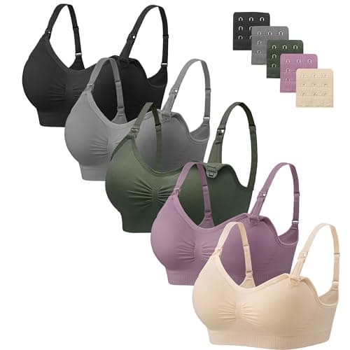Angelhood 5 Pack Maternity Breastfeeding Seamless Wireless Sleep Bra with Extenders