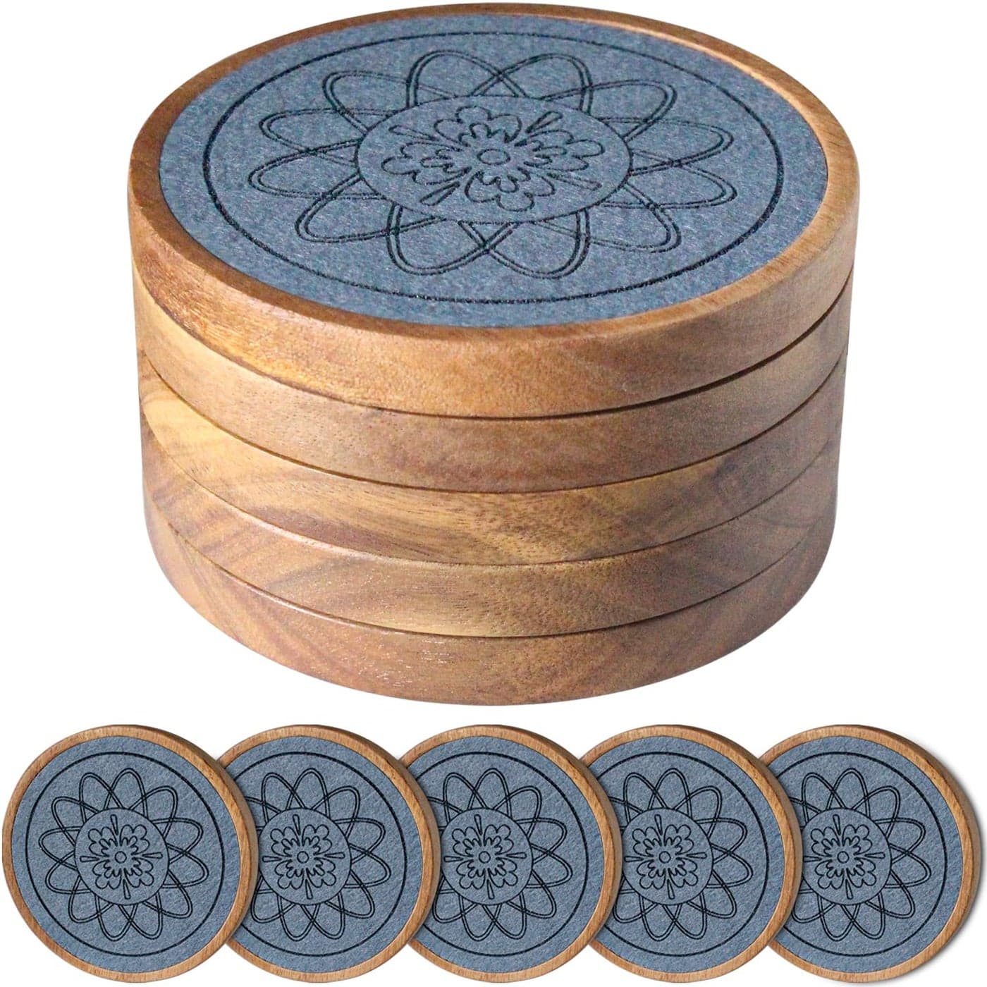 EDEGG Wood Coasters for Drinks Absorbent Coaster Sets of 5 Drinks Coasters for Coffee Tabletop Protection NonSlip NonStick Suitable for Kinds of Cups Wooden Table Hot or Cold Drink 43 Inches