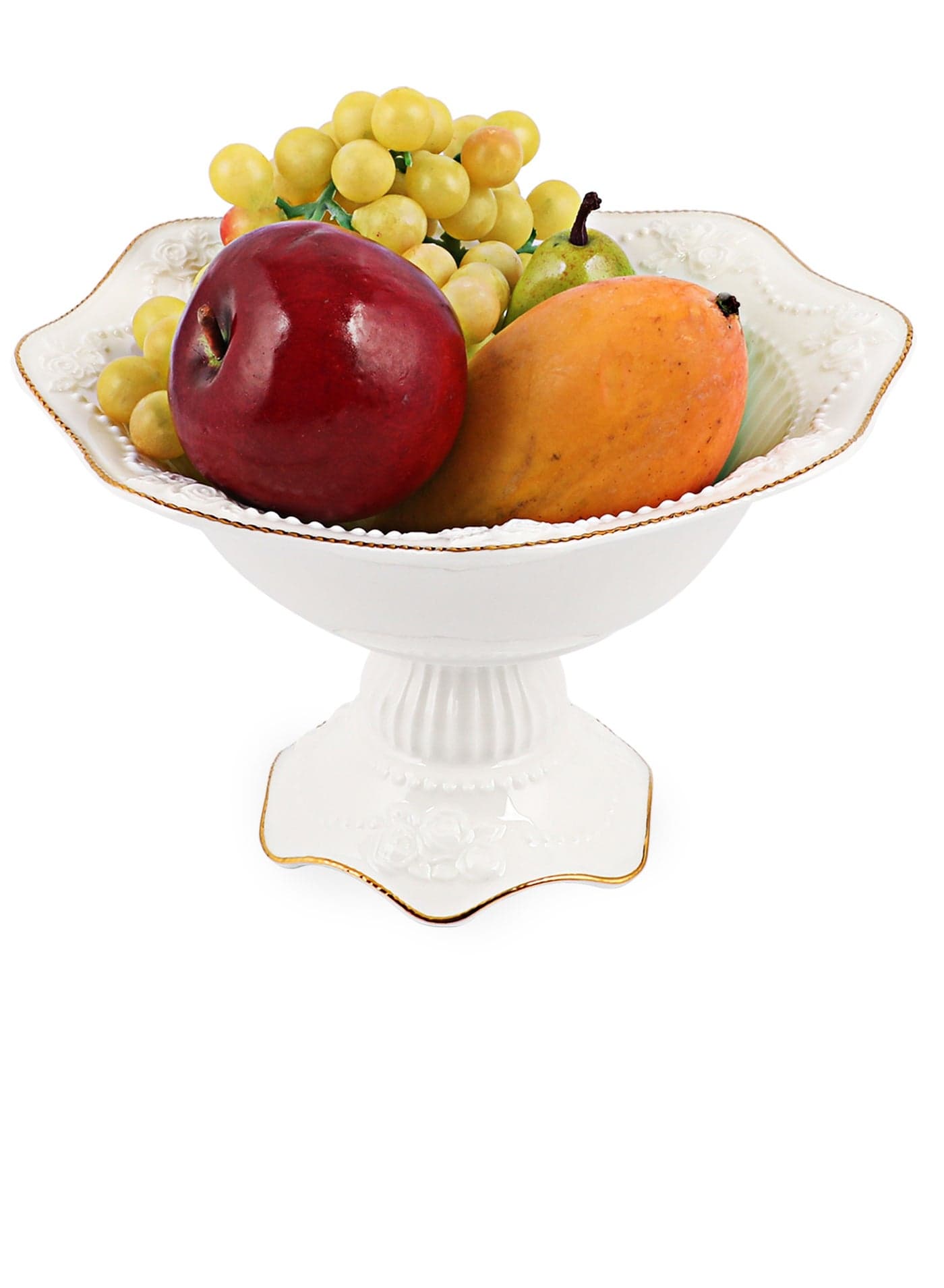 LIFE SMILE Round Bone China Serving Bowl With Gold Stand - Fruit Basket For Fruit Vegetable Storage Snack Nuts Cake Dessert
