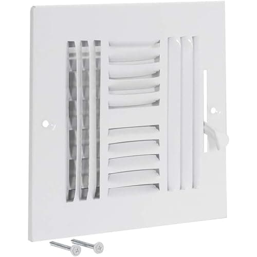 EZ-FLO 6 x 6 Inch (Duct Opening) Air Vent Cover for Wall or Ceiling, Four-Way Ventilation Register, Solid Steel HVAC Register Cover, White, 61617