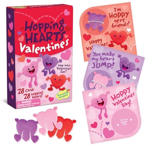 Peaceable Kingdom Valentines Day Gift for Kids Fun Party Favors for Classroom Goodie Bag Stuffers 28 Hopping Hearts Valentines