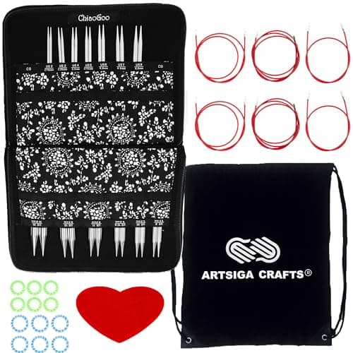 ChiaoGoo Twist Red Lace 5-Inch Complete 7500-C Interchangeable Circular Knitting Needle Set, Sizes US 2, 3, 4, 5, 6, 7, 8, 9, 10, 10.5, 11, 13, 15 with 6 Cords with Project Bag