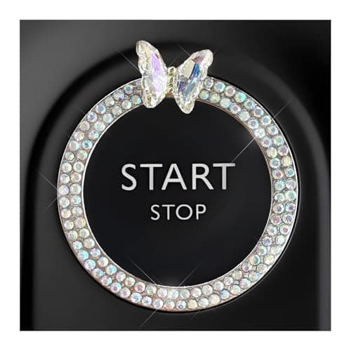 DXNQ Bling Ring Emblem Sparkling Butterfly Car Buttons and Knobs Ring Girly Butterfly Diamond Car Engine Start Button Cover Key Ignition Knob Rings Decoration for Women AB Double Row
