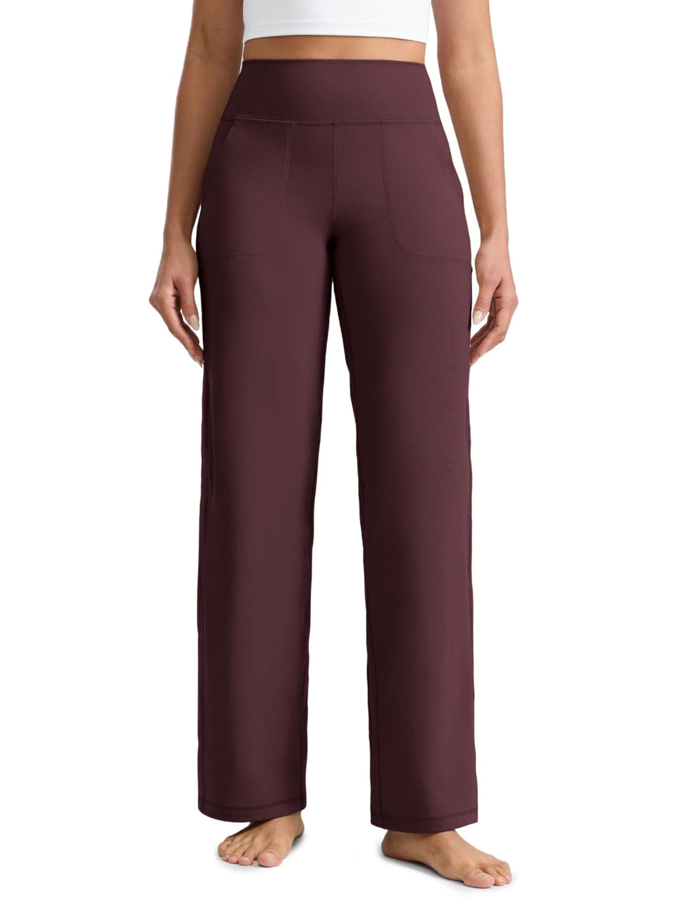 CRZ YOGA Butterlift Wide Leg Pants Pockets 29" - High Waisted Yoga Lounge Buttery Soft Comfy Casual Womens Ripe Plum Medium