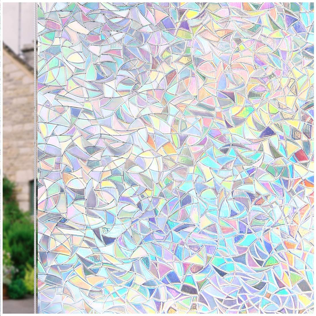CottonColors Window Privacy Film 35x157 3D Rainbow Window Film Decorative Window Film Heat Blocking Static Cling NonAdhesive Window Clings for Glass Windows