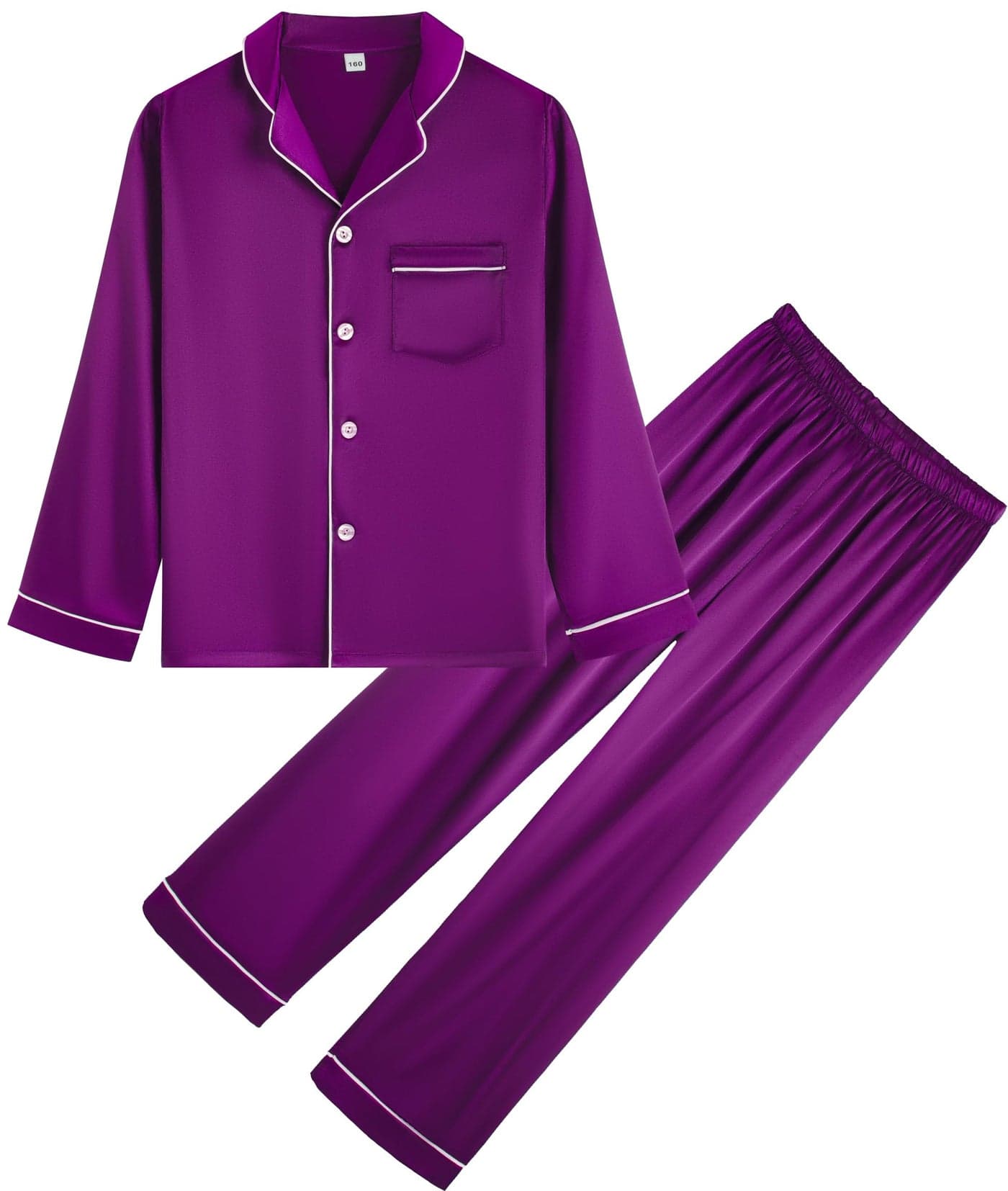 OEIU Kid Silky Satin Pajamas Set for Girls Boys pj Set Sleepwear Button-up Lounge Sets Nightwear Purple 150