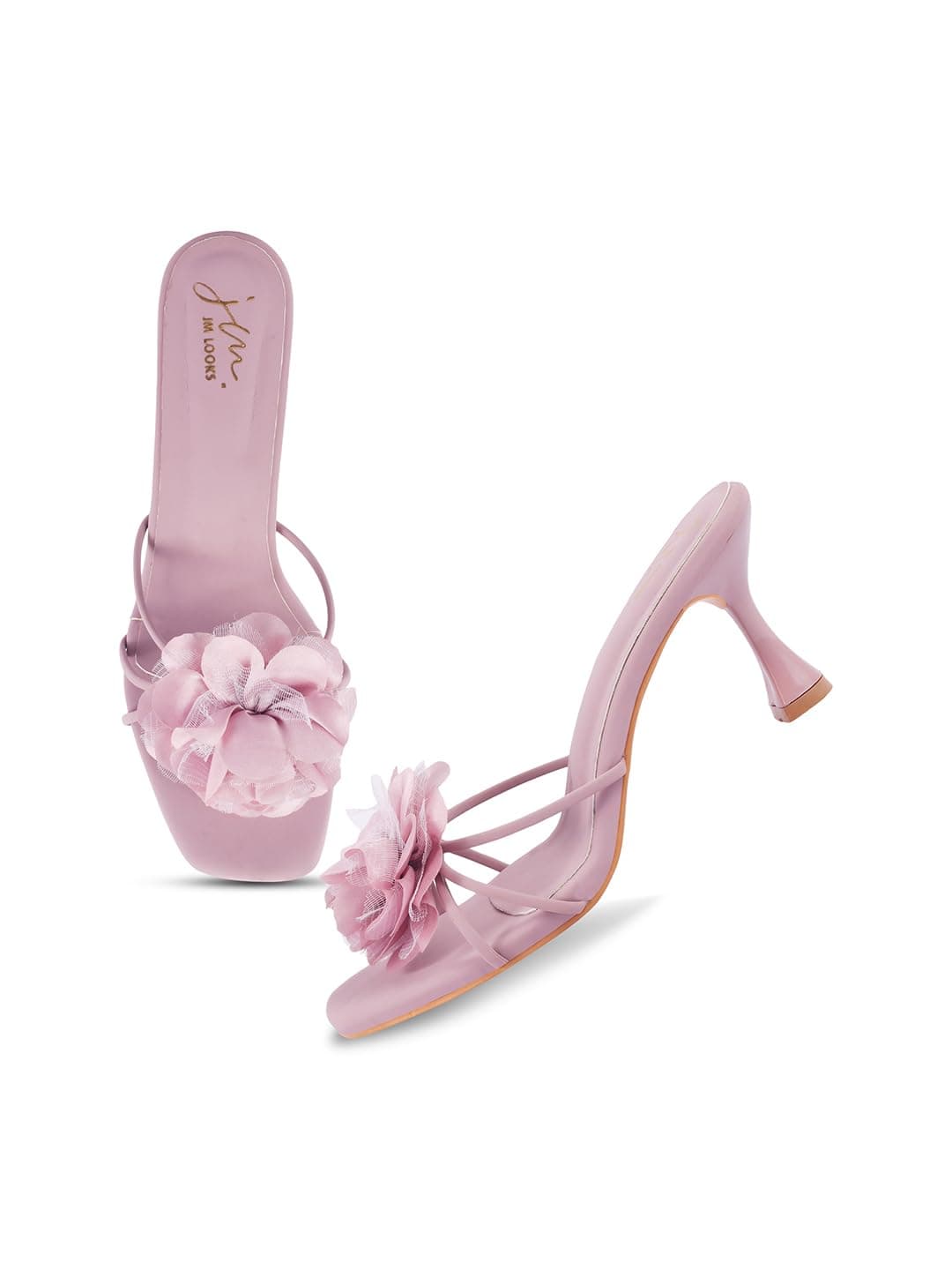 JM LOOKS Women’s Open-Toe flower design Spool Heels with Floral Accent | Elegant Sandals for Weddings and Parties