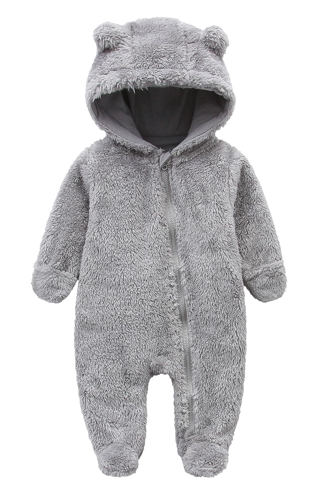 Unisex Baby Fluffy Jumpsuit Infant Snowsuit Onesie Infant Outfit Baby Boy Furry Snowsuit Fuzzy Hooded Romper Outfit 36 Months Gray
