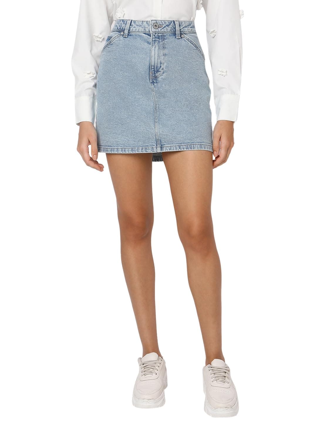 VERO MODA Womens Solid Blue Straight Fit Skirt