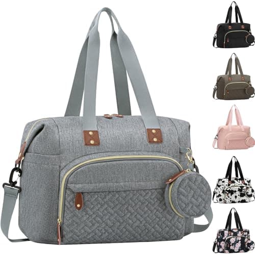 Tenot Diaper Bag Tote with Pacifier Case, Baby Bag for Women with Shoulder Straps, Travel Diaper Tote for for Mom and Dad Medium Size, Grey