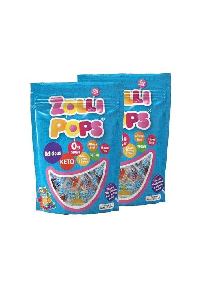 Zollipops Clean Teeth Pops Sugar Free Candy DyeFree Lollipops Keto DiabeticFriendly DentistApproved Treats for Kids Natural Fruit Flavors 52 oz Pack of 2