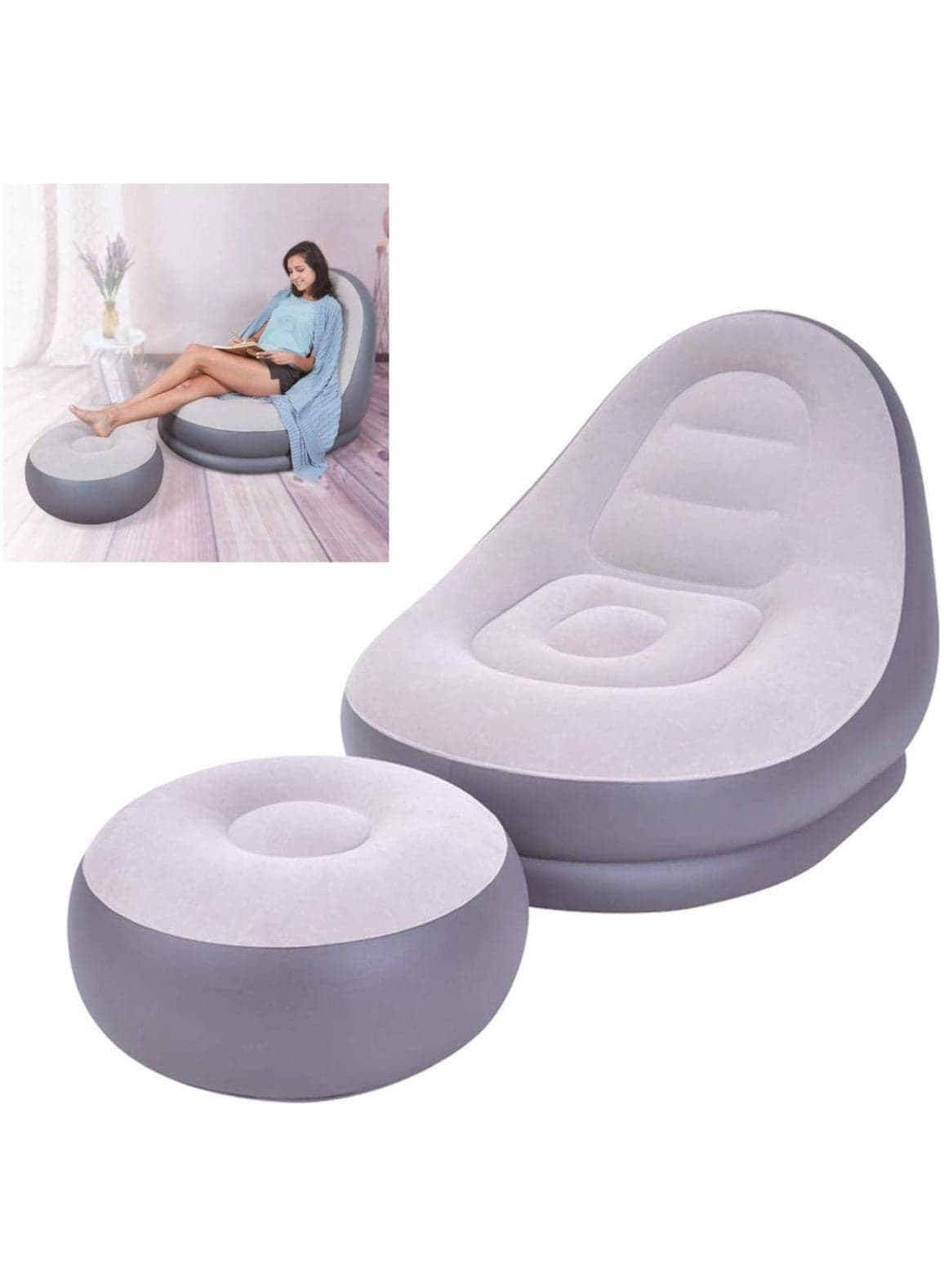 Inflatable lounge chair with Extra foot mat, multi-function purpose with air pump 2-in-1 air nozzle design makes it inflate and deflate quickly