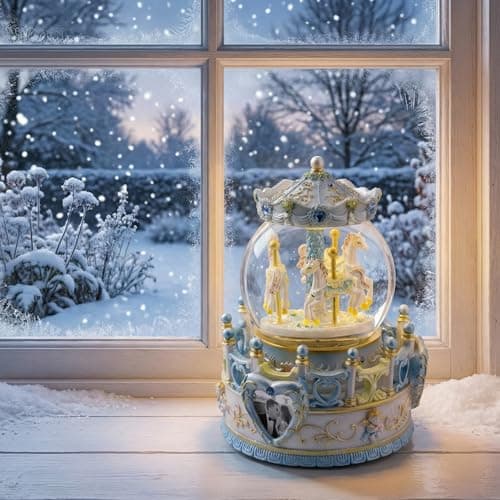 Carousel Horse Music Box Girls Gift - Merry Go Round Snow Globe for Daughter Women Wife Mom Mother Day Anniversary Christmas Birthday Present Play You are My Sunshine