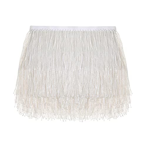 AWAYTR 1 Yard Beaded Fringe Trim 6in Wide Glass Beaded Fringe for Dress Clothing and DIY Crafts AB Color