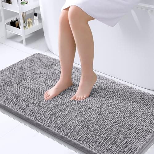 OLANLY Large Bathroom Rugs 45x27, Extra Soft Absorbent Chenille Bath Rugs, Rubber Backing Quick Dry, Machine Washable Bath Mats for Bathroom Floor, Tub and Shower, Home Decor Accessories, Grey