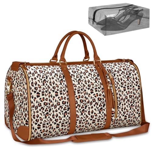 Ytonet Convertible Garment Bags for Travel, Large Carry on Garment Weekender Bag, Water Resistant Travel Duffel Bags with Shoe Pouch, 2 in 1 Hanging Suitcase Suit Foldable Travel Bags, Leopard
