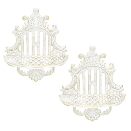 Sungmor 2-Piece Gothic Floating Shelves, Heavy-Duty Cast Iron, Small Old-Fashioned Wall Display Ledges, Antique White, Hanging Shelves for Indoor Outdoor Wall Decor