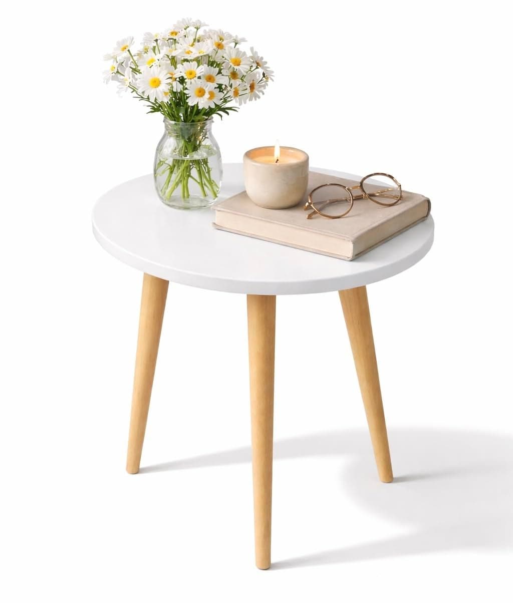 Kundi Elegant Vintage Wooden Folding Table - Round Shape, Ideal for Living Room, Kids Play Area, End Table, Plant Stand, or Stool (Black) (White)