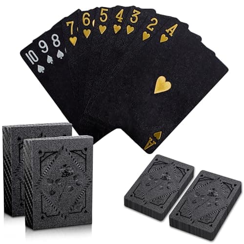 Playing Cards 2 Pack Plastic Playing Cards Waterproof Card 2 Deck of Cards Black Cool Foil Poker Card Set for Beach Table Magic Pool Camping Party Game Standard Index Decks Black