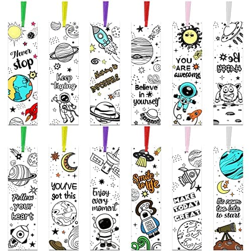 Outus 108 Pcs Color Your Own Bookmarks DIY Bookmarks Bulk Coloring Blank Inspirational Book Marker for Friends Christmas DIY Gifts Birthday Library Supplies