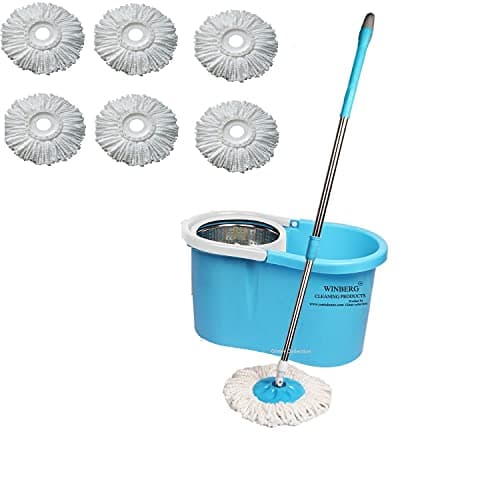 Winberg Bucket mop with 6 Refill, 4 Wheel Bucket Made in India Mop+6Refill