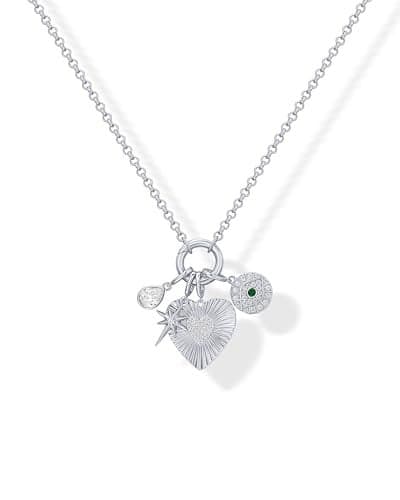 PAVOI Rhodium Plated Cluster Toggle Pendant Heart Charm Necklace for Women - Chain Heart, Star, Gemstone Evil Eye, Teardrop Cubic Zirconia Pendant Gold Charms Necklaces
