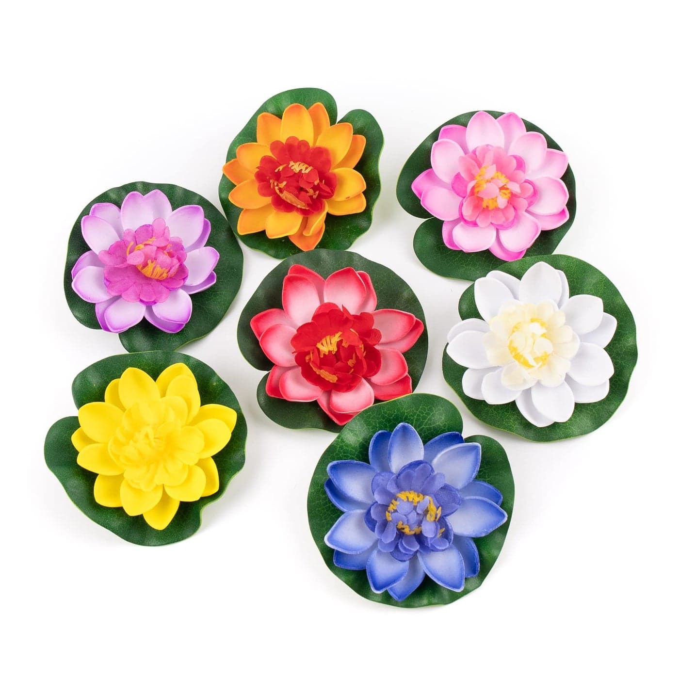 Framendino 7 Pack Artificial Floating Foam Lotus Flower Water Lily Pads for Home Garden Pond Decoration